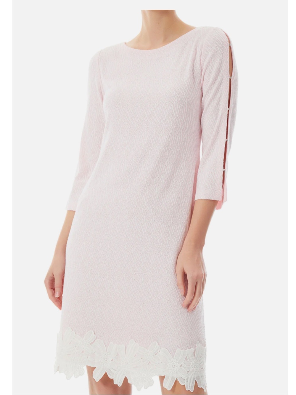 Ming Wang Sz S Dress Pink Shift White Lace Hem Classic Timeless Kawaii Romantic.
